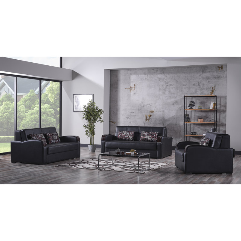 Sleep Plus Leatherette Upholstery Convertible Sleeper Love Seat with Storage Black